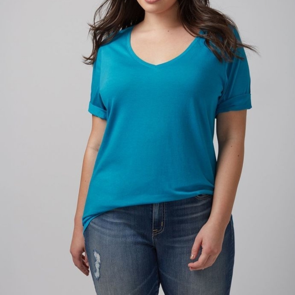 Plus Size 14/16 Teal V-neck Short Sleeve Shirt